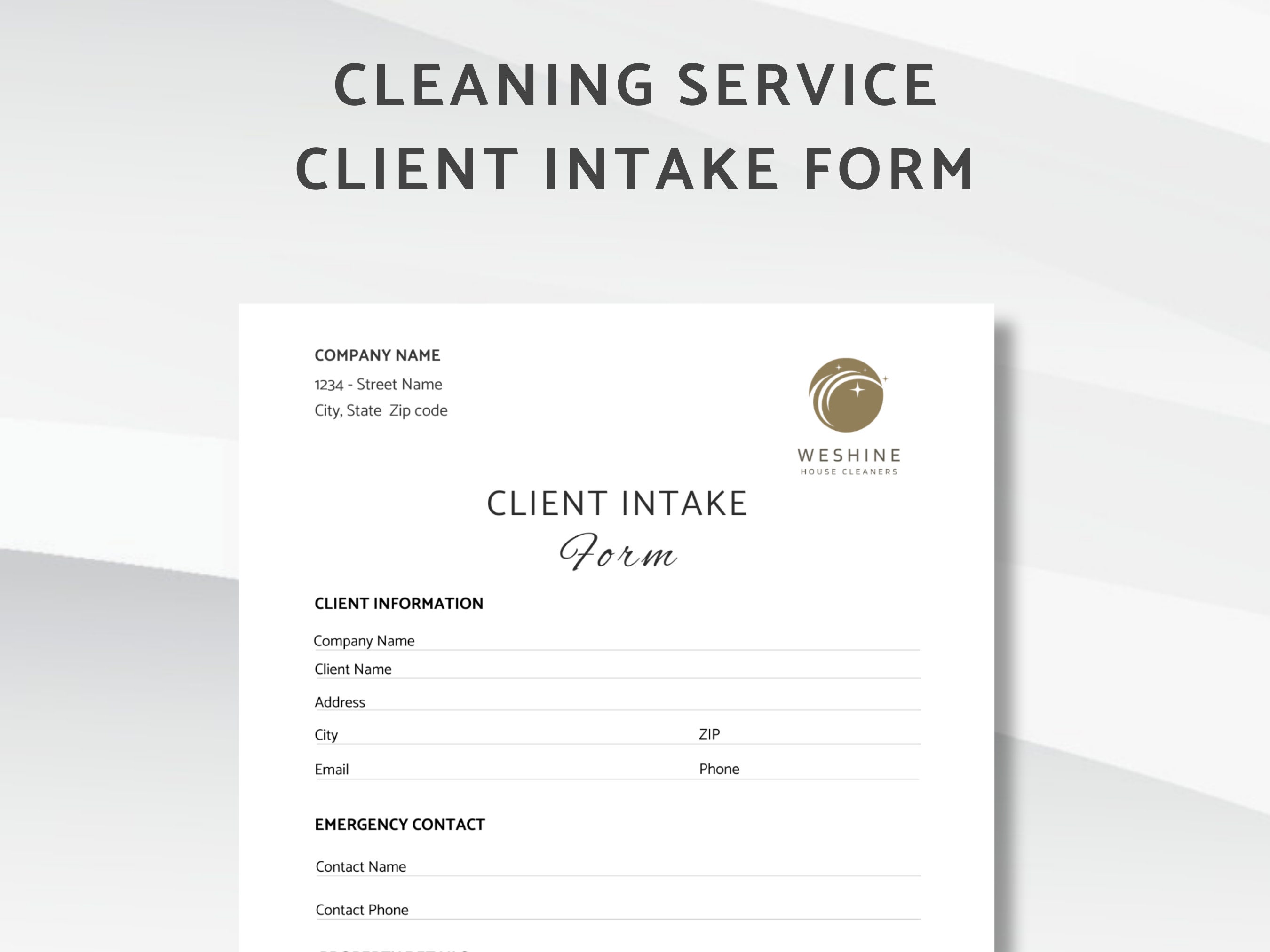 Cleaning Service Client Intake Form, Editable Customer Intake Form ...