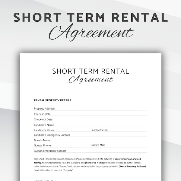 Short Term Rental Agreement, Vacation Rental Contract, Airbnb Agreement Template, Temporary Stays Contract Template, Canva Template