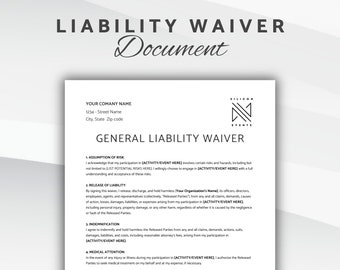 General Liability Waiver Document, Release of Liability Agreement, Editable Liability Waiver Form | Consent Form Template, Canva Template