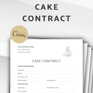 Kuchenvertragsvorlage, bearbeitbare Hochzeitstortenvereinbarung, Bäckereivertrag-Canva-Vorlage, Kuchenbestellformular, Gastrovereinbarung für die Hochzeit
