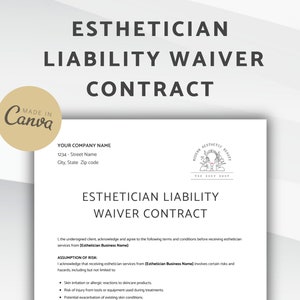 Contrat d'exonération de responsabilité pour esthéticiens, accord d'exonération de responsabilité, formulaire d'exonération de responsabilité modifiable pour les soins de la peau et les services de beauté
