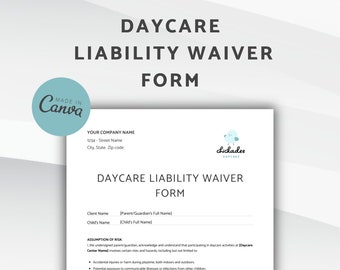 Daycare Liability Waiver Form, Release of Liability Agreement, Editable Liability Waiver Contract for Childcare Center, Nursery, Preschool