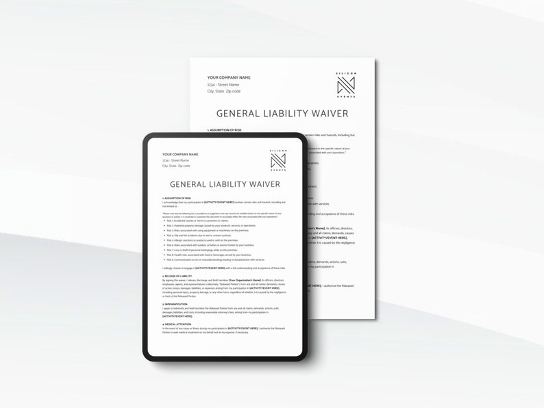 General Liability Waiver Document, Release of Liability Agreement, Editable Liability Waiver Form, Microsoft Word, Canva Template image 5