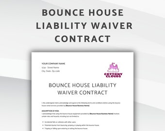 Bounce House Liability Waiver Contract, Release of Liability Agreement, Editable Liability Waiver Form for Inflatable Bounce Castle Rental