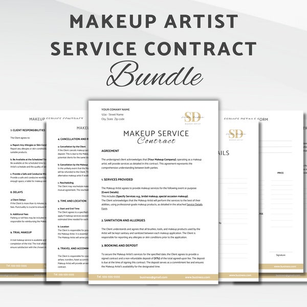 Makeup Artist Contract Template, Editable Makeup Artist Agreement, MUA Service Form, Bridal Contract, Makeup Artist Form, Canva Template