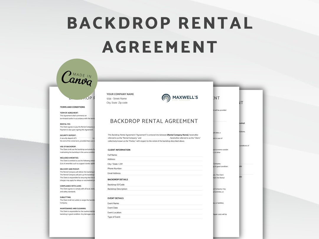 Backdrop Rental Agreement, Photo Backdrop Rental Contract, Party ...