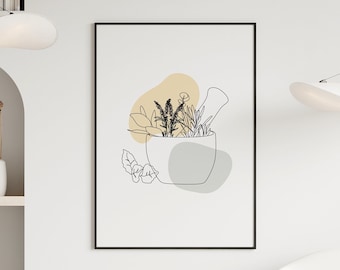 Impresión artística de mortero y maja, decoración de farmacia (descarga digital)
