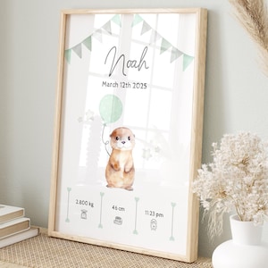 Impresión personalizada de estadísticas de nacimiento de nutria - Tablero de nacimiento personalizado - Carta natal de bebé niño - Póster de anuncio de nacimiento - Regalo para recién nacido - Imprimible