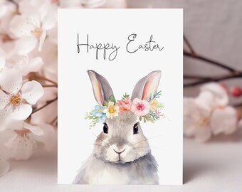 Happy Easter Greeting Card, Printable Easter Bunny Card Digital, Easter greeting card to print at home, Easter Rabbit Card