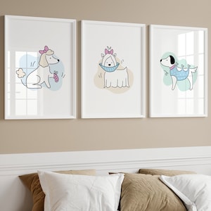Veterinary Dogs Set of 3 Prints, Dog Line Drawing Posters, Vet Office Decor, Cute Dogs Line Art, Veterinarian Gift, Dog Lover, Printable