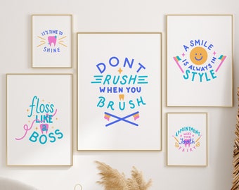 Funny Dentist Quotes Print Set, Kids Dental Art (Digital Download)