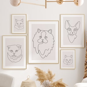 Veterinary Cats Set of 5 Prints, Cat Line Drawing Posters, Vet Office Decor, Cat Minimalist Line Art, Veterinarian Gift,Cat Lover,Printable