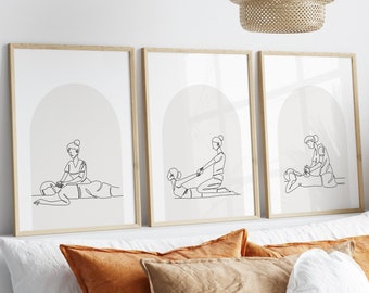 Thai Massage Line Art Prints, Set of 3 (Digital Download)