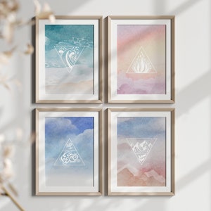 Stampe artistiche dei Quattro Elementi, set di poster dei Quattro Elementi, regalo di medicina naturopatica, poster di naturopatia, regalo per naturopata, arredamento per ufficio naturopata