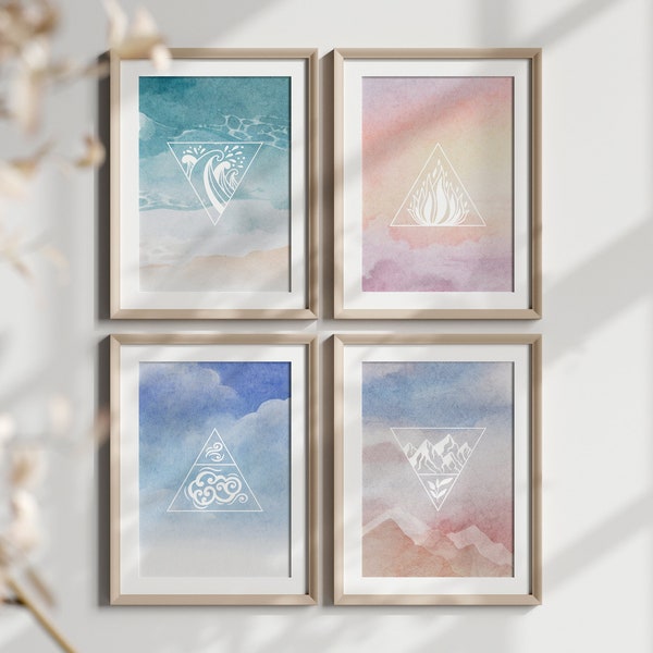 Four Elements Art Prints, 4 Elements Poster Set, Naturopathic Medicine Gift, Naturopathy Poster, Naturopath Gift, Naturopath Office Decor