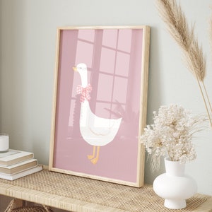 Silly Goose Wall Art, Cute Goose Poster, Pink Girl Nursery Decor, Farm Animal Printable, Kid's Room Illustration, Goose Children's Room
