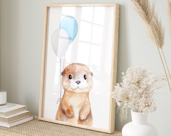 Babyotter-aquarelprint, nautisch kinderdagverblijf (digitale download)