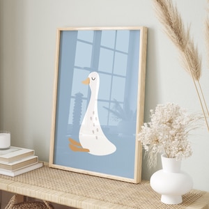 Silly Goose Wall Art, Cute Goose Poster, Blue Boy Nursery Decor, Farm Animal Printable, Kid&#39;s Room Illustration, Goose Children&#39;s Room
