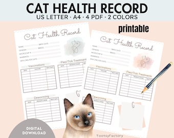 Cat Health Record, Printable Vaccination Chart (Digital Download)