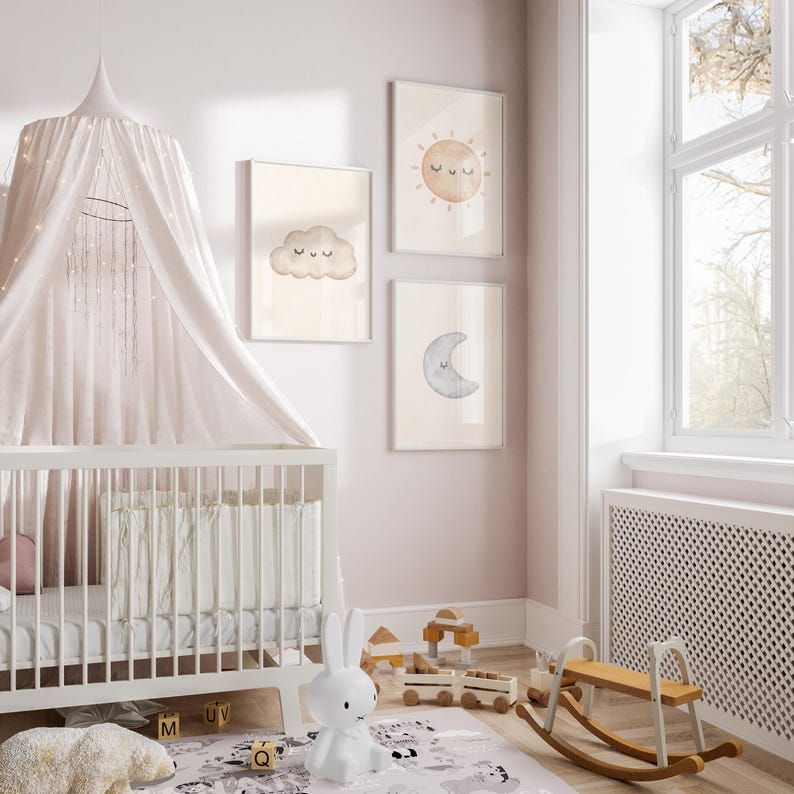 Sun Moon Cloud Nursery Set of 3 Prints - Gender Neutral Wall Art ...