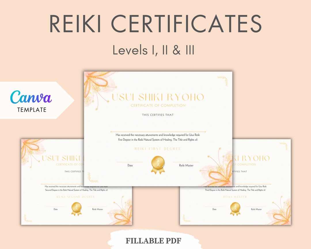 Reiki Certificates Reiki Diploma Levels I II Master - Etsy