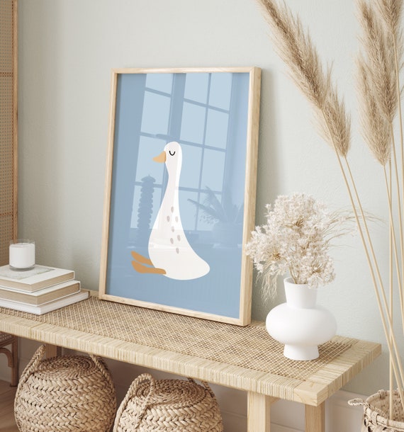 Silly Goose Wall Art, Cute Goose Poster, Blue Boy Nursery Decor, Farm Animal Printable, Kid's Room Illustration, Goose Children's Room