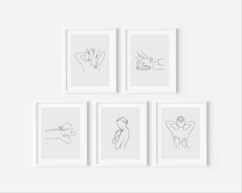 Body Massage Art Prints Set of 5, Spa Decor, Massage Therapist Art, Wellness Center Decor, Massage Room Decor, Treatment Room Art, Printable