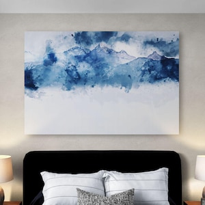 Abstract Blue Mountain Canvas Art: Modern Triptych Landscape