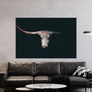 Longhorn Portrait Longhorn Bull Cattle Horns Ranching Canvas Print Wall Art Canvas Ready to hang