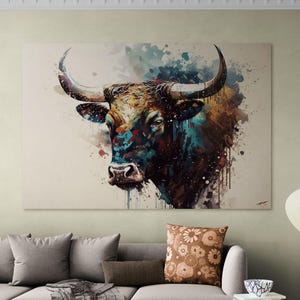 Bull Wall Art Abstract Canvas Print Modern Home Decor Gift Ready to Hang