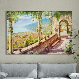 Terrace View of Old City Famous Italian View City Landscape Sea Coast View Canvas Print Wall Art Canvas Ready to hang