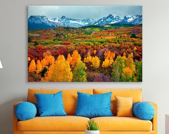 Beautiful Autumn Forest and Mountain Landscape Canvas Print Wall Art Canvas Ready to hang