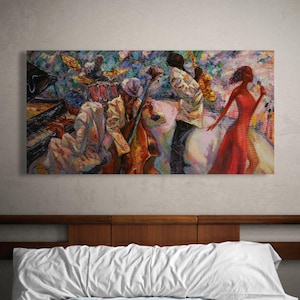 Vibrant Jazz Band Painting Impressionist Musicians Art Colorful Music Decor Ready to Hang