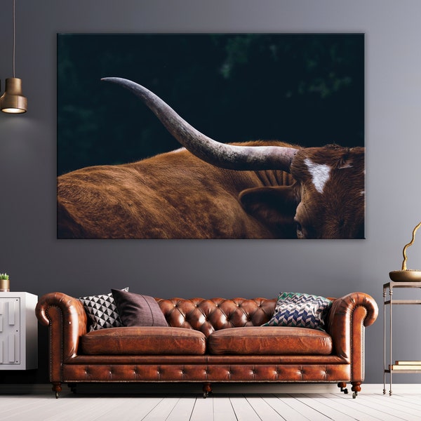 Texas Longhorn Portrait Longhorn Bull wall art home decor Canvas Print Wall Art Canvas Ready to hang