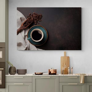 Cup of Coffee and Coffee Beans Coffee Lover Gift Kitchen Cafe Canvas Print Wall Art Canvas Ready to hang