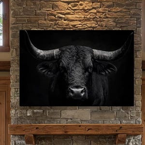 Longhorn Bull Canvas Print Black and White Wall Art Texas Longhorn Decor Gift Ready to Hang