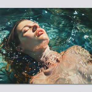 Impresión artística de mujer en el agua, decoración de pared con serenidad oceánica, relajación, lista para colgar imagen 7