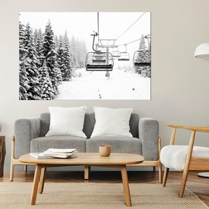 Mountain Landscape with Ski Lift Snowy Mountains Ski Lift and Snowy Pines Canvas Print Wall Art Canvas Ready to hang