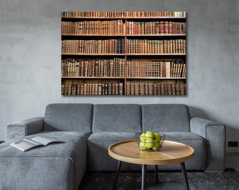 Library Backdrop Vintage Bookshelves Retro Bookstack Bookish Canvas Print Wall Art Canvas Ready to hang