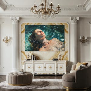 Impresión artística de mujer en el agua, decoración de pared con serenidad oceánica, relajación, lista para colgar imagen 2
