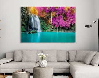 Waterfall Canvas Wall Art Fantasy Forest Landscape Boho Decor Gift Ready to Hang