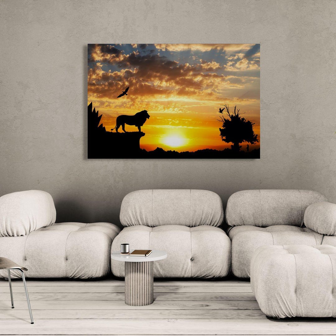 Lion Sunset Canvas Print: African Savanna Silhouette Wall Art - Etsy