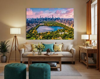 Lienzo con el horizonte de Central Park, Nueva York, al atardecer, listo para colgar