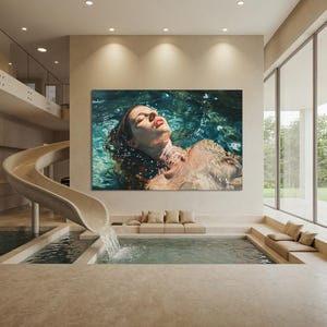 Impresión artística de mujer en el agua, decoración de pared con serenidad oceánica, relajación, lista para colgar imagen 3