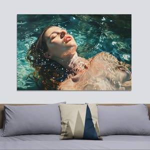 Impresión artística de mujer en el agua, decoración de pared con serenidad oceánica, relajación, lista para colgar imagen 6
