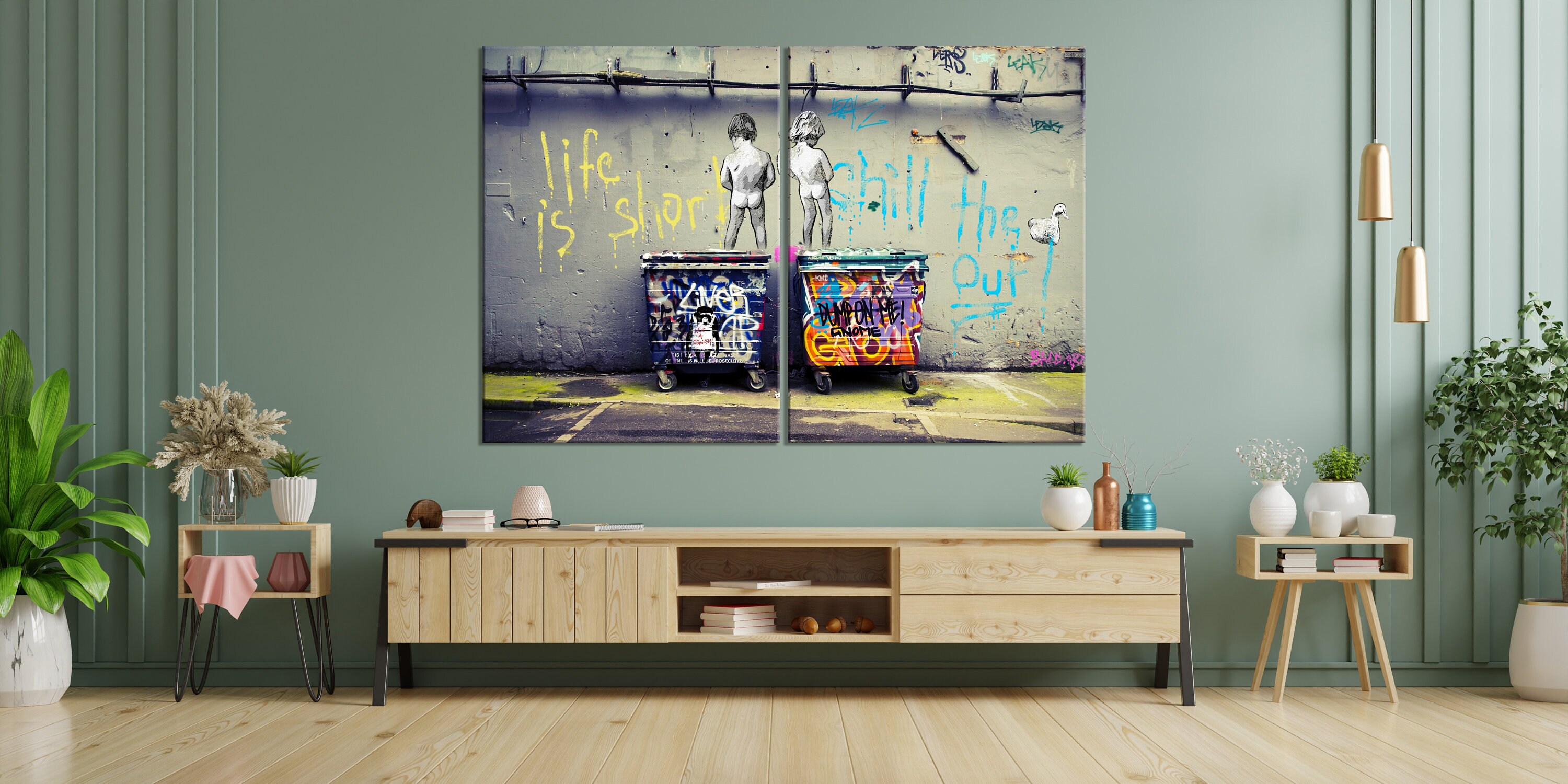 LIFE is Short Street Art Canvas Print Banksyinspired LIFE Quote Urban