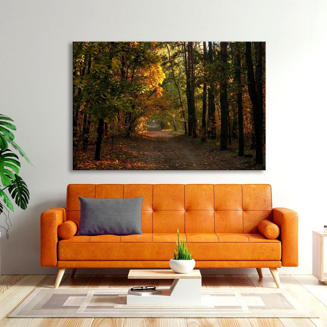 Warm Fall Forest Path Canvas Print — Serene Autumn Wall Art, Ready to ...