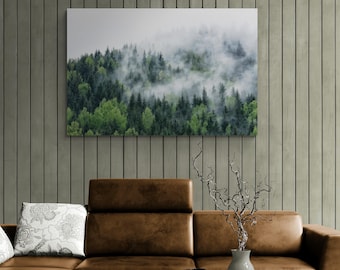 Foggy Pine Forest Canvas Print: Panoramic Mountain Wall Art