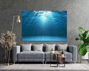Underwater Sun Rays in the Deep Blue Sea Ocean Canvas Print Wall Art Canvas Ready to hang