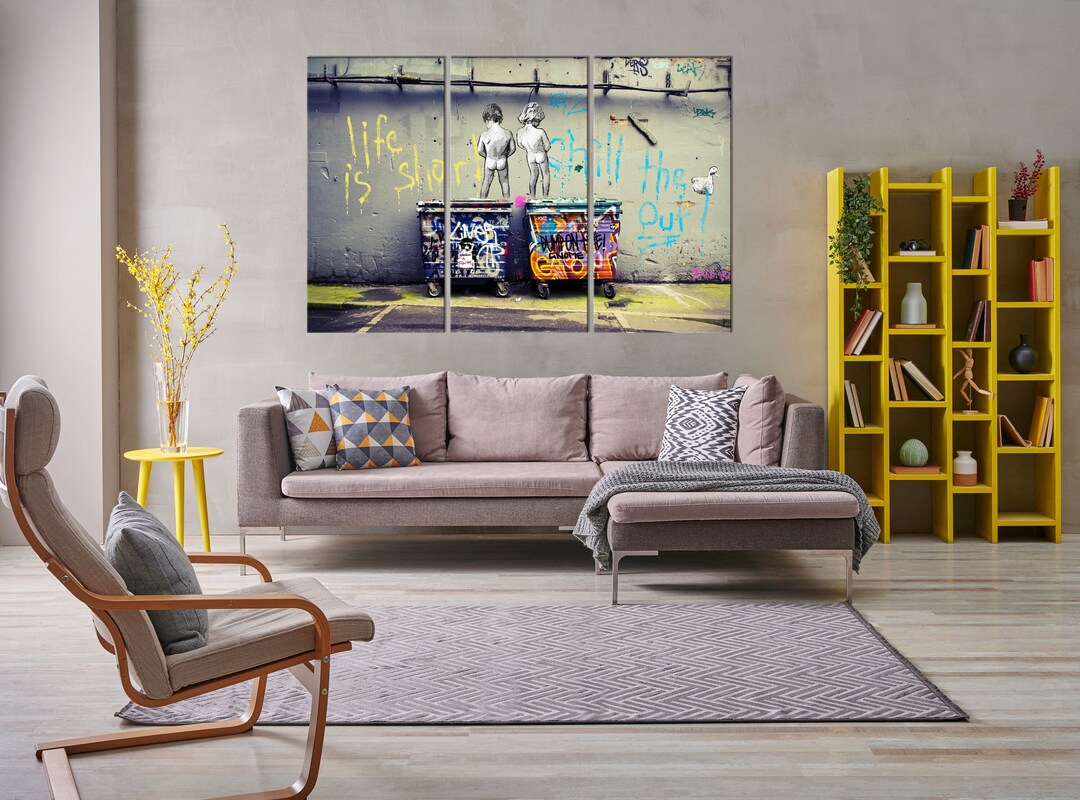 LIFE is Short Street Art Canvas Print Banksyinspired LIFE Quote Urban